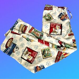 Vintage Nick & Nora Pajama Pants Cotton American Retro Diner Food
